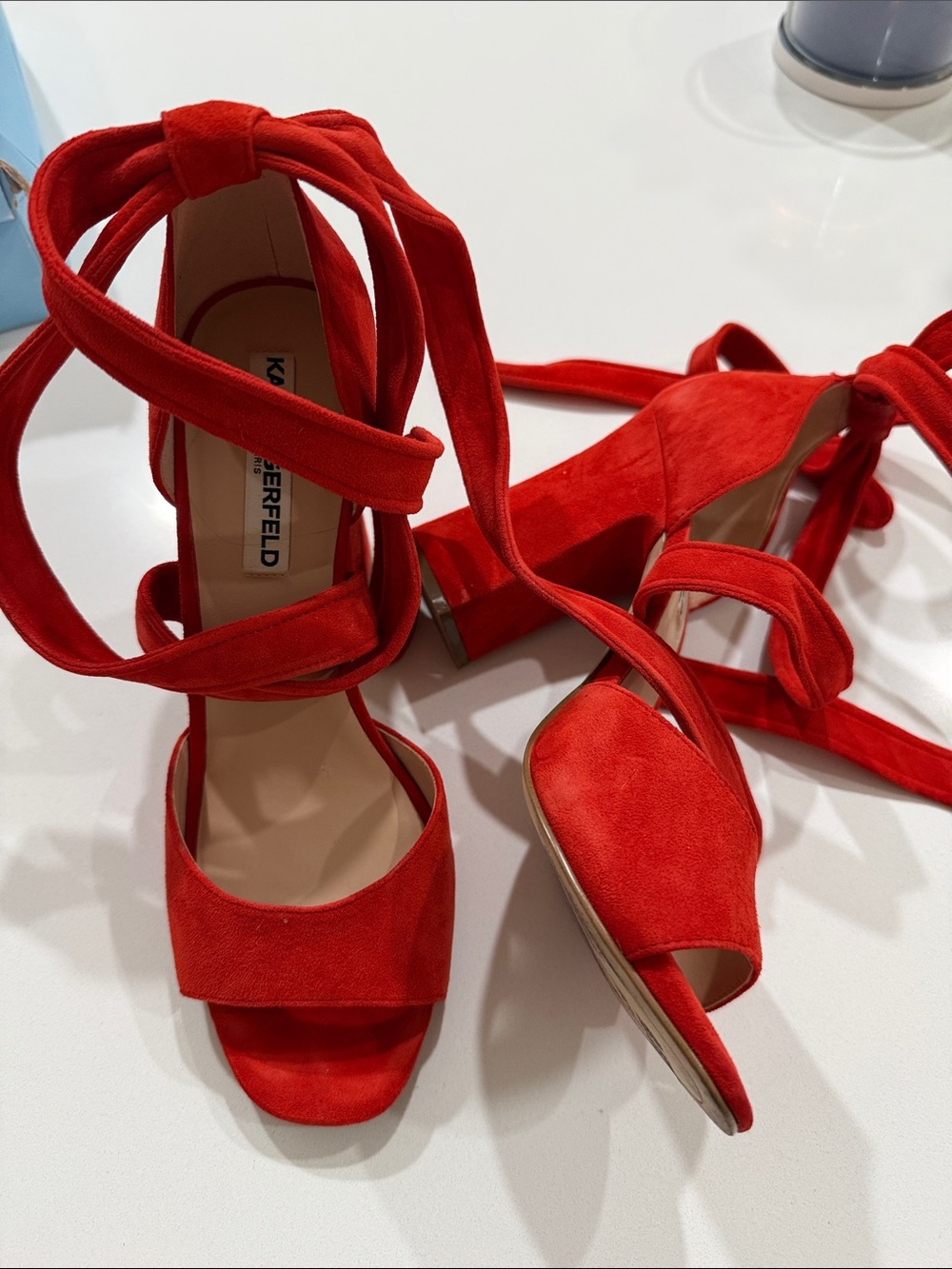 Karl Lagerfeld Red/Orange Suede Platform Block Heel Sandals